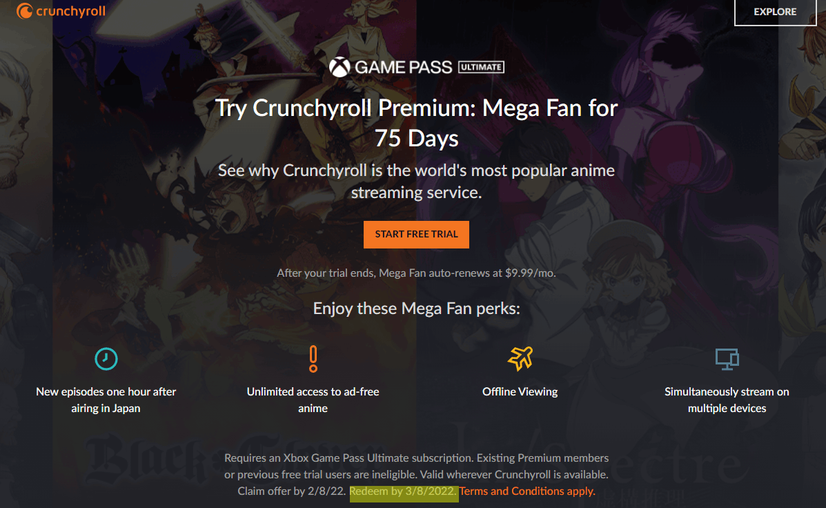Crunchyroll Xbox Game Pass Mega Fan 75 Days Code Expired - Microsoft  Community